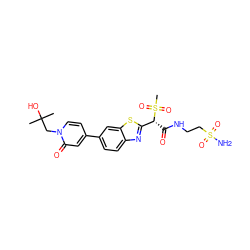 CC(C)(O)Cn1ccc(-c2ccc3nc([C@@H](C(=O)NCCS(N)(=O)=O)S(C)(=O)=O)sc3c2)cc1=O ZINC000143956608