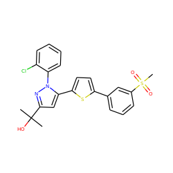 CC(C)(O)c1cc(-c2ccc(-c3cccc(S(C)(=O)=O)c3)s2)n(-c2ccccc2Cl)n1 ZINC000148288928