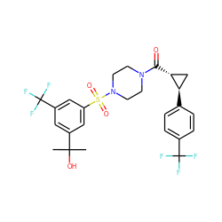 CC(C)(O)c1cc(C(F)(F)F)cc(S(=O)(=O)N2CCN(C(=O)[C@@H]3C[C@H]3c3ccc(C(F)(F)F)cc3)CC2)c1 ZINC000049878519