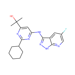 CC(C)(O)c1cc(Nc2n[nH]c3ncc(F)cc23)nc(C2CCCCC2)n1 ZINC000043199902