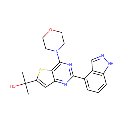 CC(C)(O)c1cc2nc(-c3cccc4[nH]ncc34)nc(N3CCOCC3)c2s1 ZINC000049046037