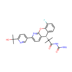 CC(C)(O)c1ccc(-c2ccc3c(n2)Oc2c(F)cccc2[C@@H]3C(C)(C)C(=O)NC(N)=O)cn1 ZINC000299827027