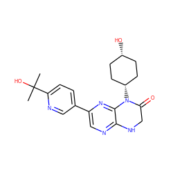 CC(C)(O)c1ccc(-c2cnc3c(n2)N([C@H]2CC[C@@H](O)CC2)C(=O)CN3)cn1 ZINC000113221342