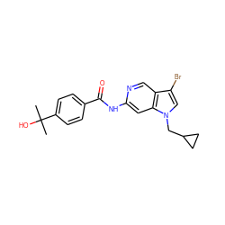 CC(C)(O)c1ccc(C(=O)Nc2cc3c(cn2)c(Br)cn3CC2CC2)cc1 ZINC000118581233