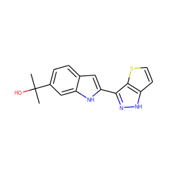 CC(C)(O)c1ccc2cc(-c3n[nH]c4ccsc34)[nH]c2c1 ZINC000084617678