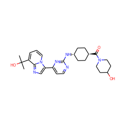 CC(C)(O)c1cccn2c(-c3ccnc(N[C@H]4CC[C@H](C(=O)N5CCC(O)CC5)CC4)n3)cnc12 ZINC000261164489