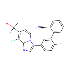 CC(C)(O)c1ccn2c(-c3ccc(F)c(-c4ccccc4C#N)c3)cnc2c1F ZINC000028571099