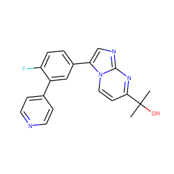 CC(C)(O)c1ccn2c(-c3ccc(F)c(-c4ccncc4)c3)cnc2n1 ZINC000028571675