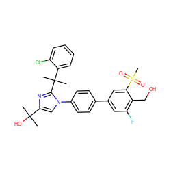 CC(C)(O)c1cn(-c2ccc(-c3cc(F)c(CO)c(S(C)(=O)=O)c3)cc2)c(C(C)(C)c2ccccc2Cl)n1 ZINC001772645371