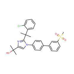 CC(C)(O)c1cn(-c2ccc(-c3cccc(S(C)(=O)=O)c3)cc2)c(C(C)(C)c2ccccc2Cl)n1 ZINC000114616428