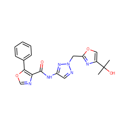 CC(C)(O)c1coc(Cn2ncc(NC(=O)c3ncoc3-c3ccccc3)n2)n1 ZINC000200096039