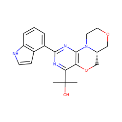 CC(C)(O)c1nc(-c2cccc3[nH]ccc23)nc2c1OC[C@H]1COCCN21 ZINC000218050119