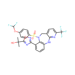 CC(C)(O)c1nc(-c2cccc3c2N(S(=O)(=O)c2ccc(OC(F)F)cc2)Cc2ccc(C(F)(F)F)nc2N3)no1 ZINC000095557468