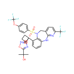 CC(C)(O)c1nc(C2(c3cccc4c3N(S(=O)(=O)c3ccc(OC(F)(F)F)cc3)Cc3ccc(C(F)(F)F)nc3N4)CCC2)no1 ZINC000084633066