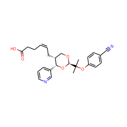 CC(C)(Oc1ccc(C#N)cc1)[C@@H]1OC[C@@H](C/C=C\CCC(=O)O)[C@@H](c2cccnc2)O1 ZINC000027758339