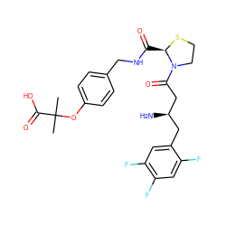 CC(C)(Oc1ccc(CNC(=O)[C@H]2SCCN2C(=O)C[C@H](N)Cc2cc(F)c(F)cc2F)cc1)C(=O)O ZINC000066066384