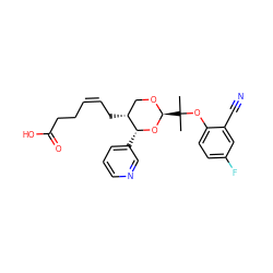 CC(C)(Oc1ccc(F)cc1C#N)[C@@H]1OC[C@@H](C/C=C\CCC(=O)O)[C@@H](c2cccnc2)O1 ZINC000027745304