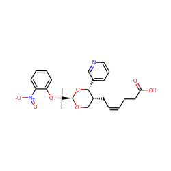 CC(C)(Oc1ccccc1[N+](=O)[O-])[C@@H]1OC[C@@H](C/C=C\CCC(=O)O)[C@@H](c2cccnc2)O1 ZINC000027752569