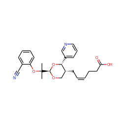 CC(C)(Oc1ccccc1C#N)[C@@H]1OC[C@@H](C/C=C\CCC(=O)O)[C@@H](c2cccnc2)O1 ZINC000027752550