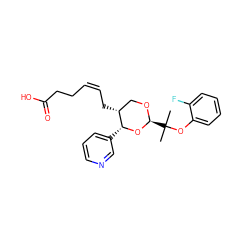 CC(C)(Oc1ccccc1F)[C@@H]1OC[C@@H](C/C=C\CCC(=O)O)[C@@H](c2cccnc2)O1 ZINC000027750110