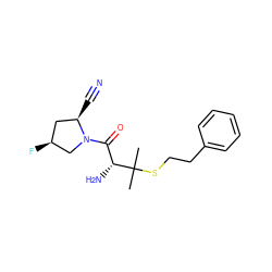 CC(C)(SCCc1ccccc1)[C@H](N)C(=O)N1C[C@@H](F)C[C@H]1C#N ZINC000028565824