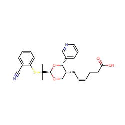 CC(C)(Sc1ccccc1C#N)[C@@H]1OC[C@@H](C/C=C\CCC(=O)O)[C@@H](c2cccnc2)O1 ZINC000027753472