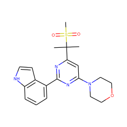 CC(C)(c1cc(N2CCOCC2)nc(-c2cccc3[nH]ccc23)n1)S(C)(=O)=O ZINC000095581508