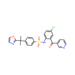 CC(C)(c1ccc(S(=O)(=O)Nc2ccc(Cl)cc2C(=O)c2cccnc2)cc1)c1ncco1 ZINC000113622692