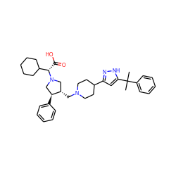 CC(C)(c1ccccc1)c1cc(C2CCN(C[C@H]3CN([C@@H](C(=O)O)C4CCCCC4)C[C@@H]3c3ccccc3)CC2)n[nH]1 ZINC000049889156