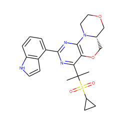 CC(C)(c1nc(-c2cccc3[nH]ccc23)nc2c1OC[C@H]1COCCN21)S(=O)(=O)C1CC1 ZINC000218140747