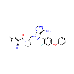 CC(C)/C=C(\C#N)C(=O)N1CCC[C@@H]1Cn1nc(-c2ccc(Oc3ccccc3)cc2F)c2c(N)ncnc21 ZINC000149838328