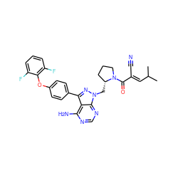 CC(C)/C=C(\C#N)C(=O)N1CCC[C@H]1Cn1nc(-c2ccc(Oc3c(F)cccc3F)cc2)c2c(N)ncnc21 ZINC000211015312