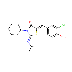 CC(C)/N=C1\S/C(=C\c2ccc(O)c(Cl)c2)C(=O)N1C1CCCCC1 ZINC000049110419