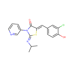 CC(C)/N=C1\S/C(=C\c2ccc(O)c(Cl)c2)C(=O)N1c1cccnc1 ZINC000049110391