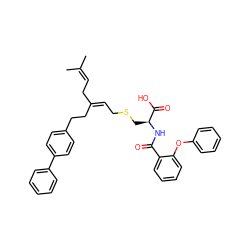 CC(C)=CC/C(=C/CSC[C@H](NC(=O)c1ccccc1Oc1ccccc1)C(=O)O)CCc1ccc(-c2ccccc2)cc1 ZINC000082154845