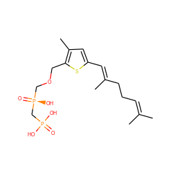 CC(C)=CCC/C(C)=C/c1cc(C)c(COC[P@](=O)(O)CP(=O)(O)O)s1 ZINC000027708722