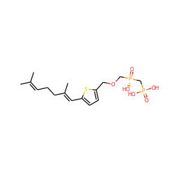 CC(C)=CCC/C(C)=C/c1ccc(COC[P@](=O)(O)CP(=O)(O)O)s1 ZINC000027657190