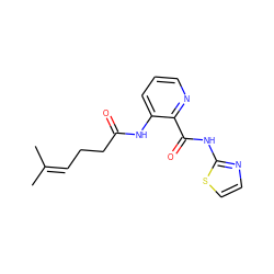 CC(C)=CCCC(=O)Nc1cccnc1C(=O)Nc1nccs1 ZINC000013521876