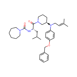 CC(C)=CCN(c1ccc(OCc2ccccc2)cc1)[C@@H]1CCCN(C(=O)[C@H](CC(C)C)NC(=O)N2CCCCCC2)C1 ZINC000027428325