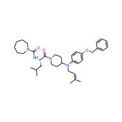 CC(C)=CCN(c1ccc(OCc2ccccc2)cc1)C1CCN(C(=O)[C@H](CC(C)C)NC(=O)N2CCCCCC2)CC1 ZINC000003922111