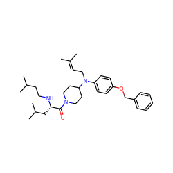 CC(C)=CCN(c1ccc(OCc2ccccc2)cc1)C1CCN(C(=O)[C@H](CC(C)C)NCCC(C)C)CC1 ZINC000013801306