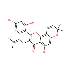 CC(C)=CCc1c(-c2ccc(O)cc2O)oc2c3c(cc(O)c2c1=O)OC(C)(C)C=C3 ZINC000005195808