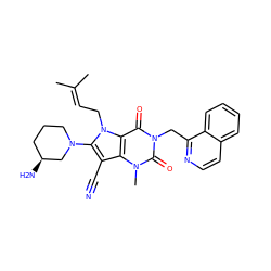 CC(C)=CCn1c(N2CCC[C@H](N)C2)c(C#N)c2c1c(=O)n(Cc1nccc3ccccc13)c(=O)n2C ZINC000073259042