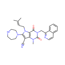 CC(C)=CCn1c(N2CCCNCC2)c(C#N)c2c1c(=O)n(Cc1nccc3ccccc13)c(=O)n2C ZINC000073281035