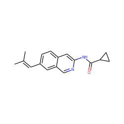 CC(C)=Cc1ccc2cc(NC(=O)C3CC3)ncc2c1 ZINC000169700005