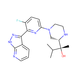 CC(C)[C@@](C)(O)[C@@H]1CN(c2ccc(F)c(-c3n[nH]c4ncccc34)n2)CCN1 ZINC000095585317