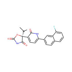 CC(C)[C@@]1(c2ccc(-c3ccc4cccc(F)c4c3)[nH]c2=O)OC(=O)NC1=O ZINC000083259867