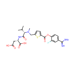 CC(C)[C@@H](C(=O)N[C@@H](CC(=O)O)C(=O)O)N(C)Cc1ccc(C(=O)Oc2ccc(C(=N)N)cc2F)s1 ZINC000205937615