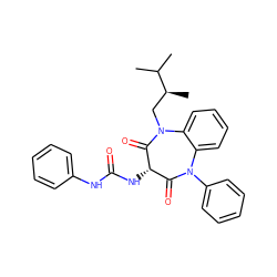 CC(C)[C@@H](C)CN1C(=O)[C@@H](NC(=O)Nc2ccccc2)C(=O)N(c2ccccc2)c2ccccc21 ZINC000013813487