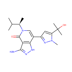 CC(C)[C@@H](C)n1cc(-c2cc(C(C)(C)O)n(C)n2)c2[nH]nc(N)c2c1=O ZINC000653813173